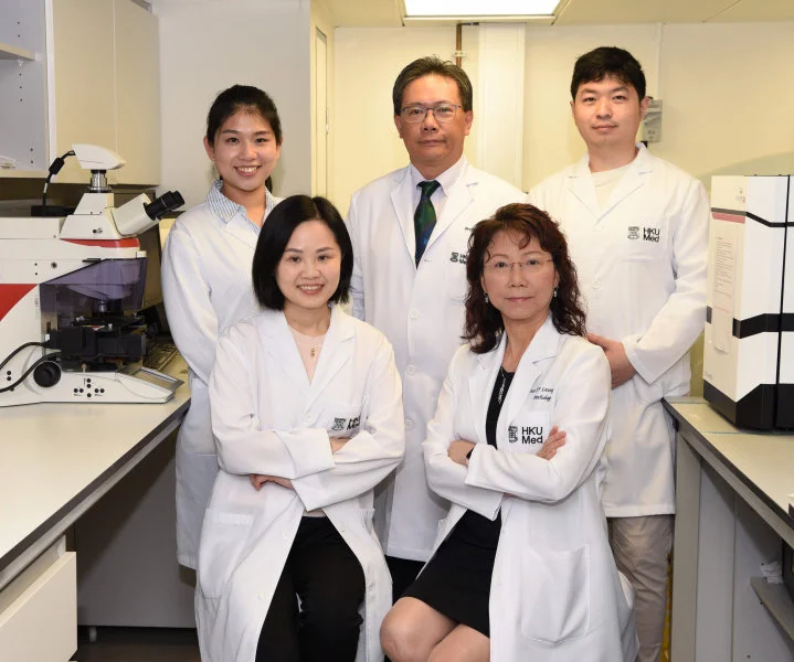 The HKUMed research team: Professor Leung Suet-yi (right, front), Professor Simon Law Ying-kit (centre, back), and Professor Helen Yan Hoi-ning (left, front).  
