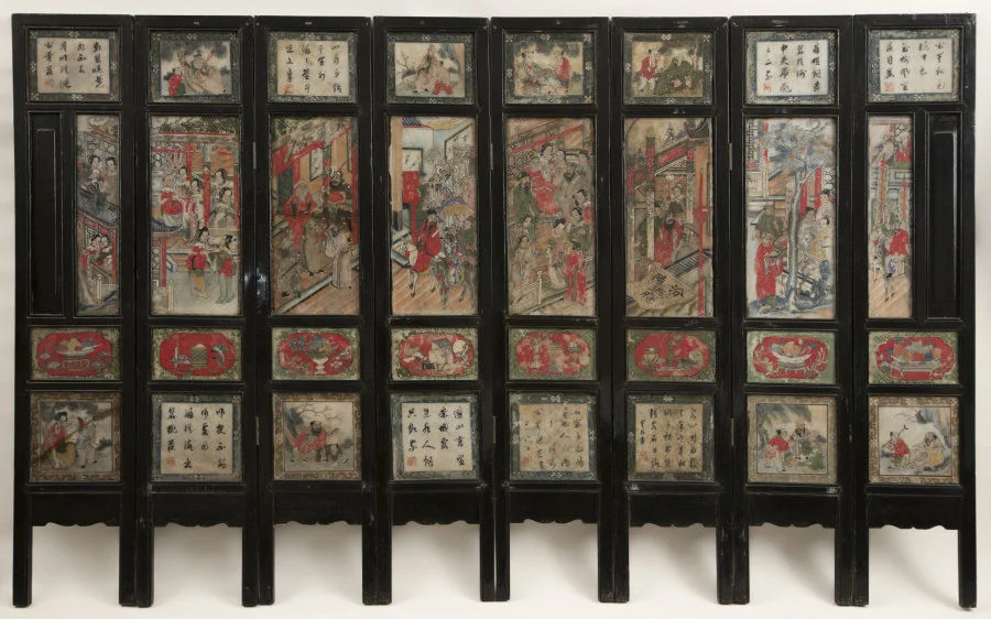 Eight–panel screen with paintings on marble Late Qing dynasty wood and marble H 112 x W 16 x D 2.22 cm HKU.W.2004.1495 Gift of Dr and Mrs. Robert Fung