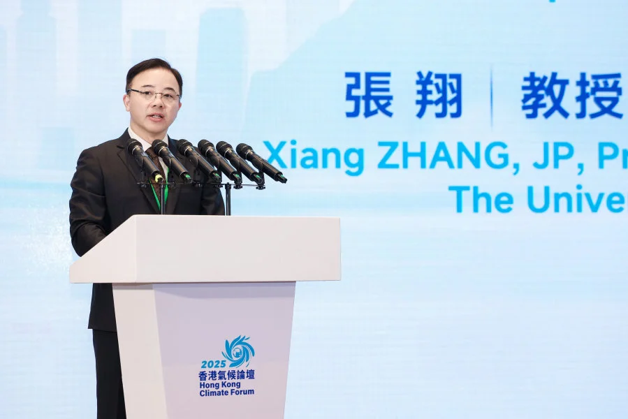 Professor ZHANG Xiang, President of the University of Hong Kong gave opening remarks for the 2025 Hong Kong Climate Forum.