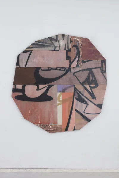 Boulder (vermilion) Adrian FALKNER (*1979 in Basel, Switzerland) 2024 Acrylic, spray, paint, chalk, india ink, sewn linen H 170 x W 160 cm