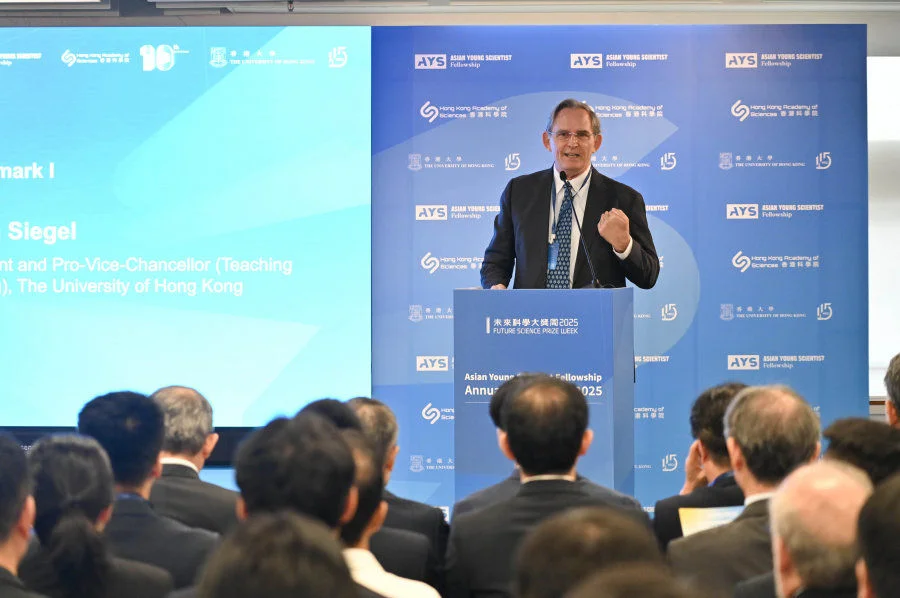 The 2025 Asian Young Scientist Fellowship (AYSF) Annual Conference was held at The University of Hong Kong. Professor Jay SIEGEL, Vice-President and Pro-Vice-Chancellor (Teaching and Learning), The University of Hong Kong, delivered the opening remarks. (Photo provided by the Future Science Prize)  