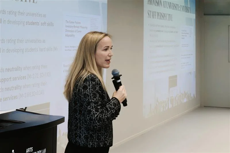 Professor Olga Zayts-Spence (HKU RIICH) presenting key project findings on graduate transition