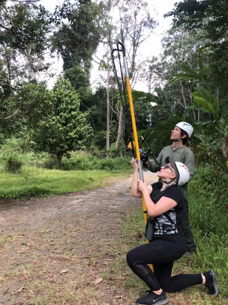 Professor Louise Ashton (front) working in the field of Maliau Basin Conservation Area, Borneo, with Bartosz Majcher. (Photo courtesy: Louise Ashton)