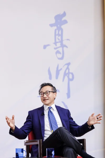 Mr. Joe TSAI, Co-founder and Chairman of Alibaba Group, speaking during the Edward K Y Chen Distinguished Lecture 2025 at HKU Business School. The fireside chat focused on how innovation, technology, and AI are transforming business and economic growth.
