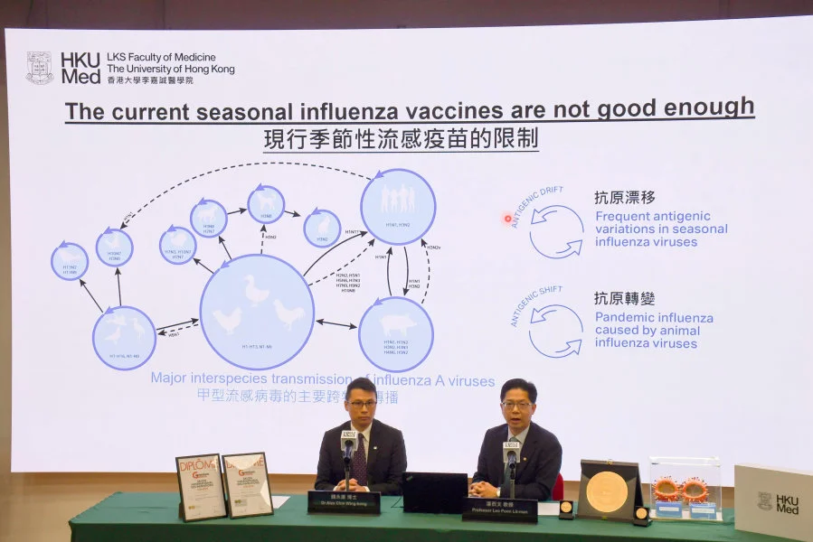 Professor Leo Poon Lit-man (right) highlights the advantages of LAIVs, noting that their intranasal administration offers a needle-free delivery method. This approach alleviates the fear of vaccination, particularly in young children, so it will help mitigate vaccine hesitancy.  