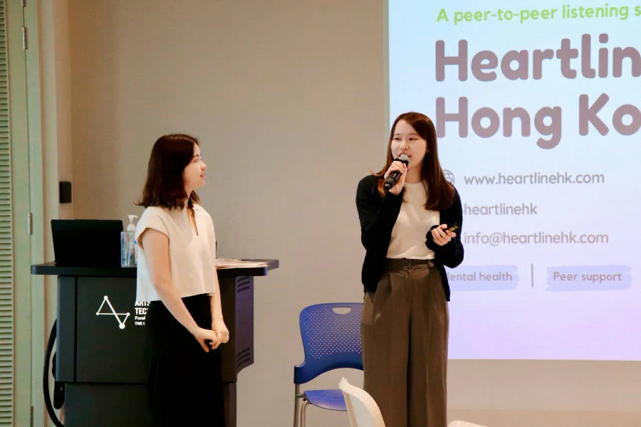 Ms Melody Ip and Ms Dipsy Wong (Heartline Hong Kong) sharing on mental health resources and volunteering opportunities in the city