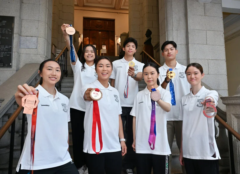 (Back row from the left) Wong Shun Yat, Kwok Chun Ting, Leung Ching Hang Wesley (Front row from the left) Jia Wai Yin, Mak Hiu Tung Tiffany, Pang Wing Ka, Karlsson Jane Christa Ming Suet